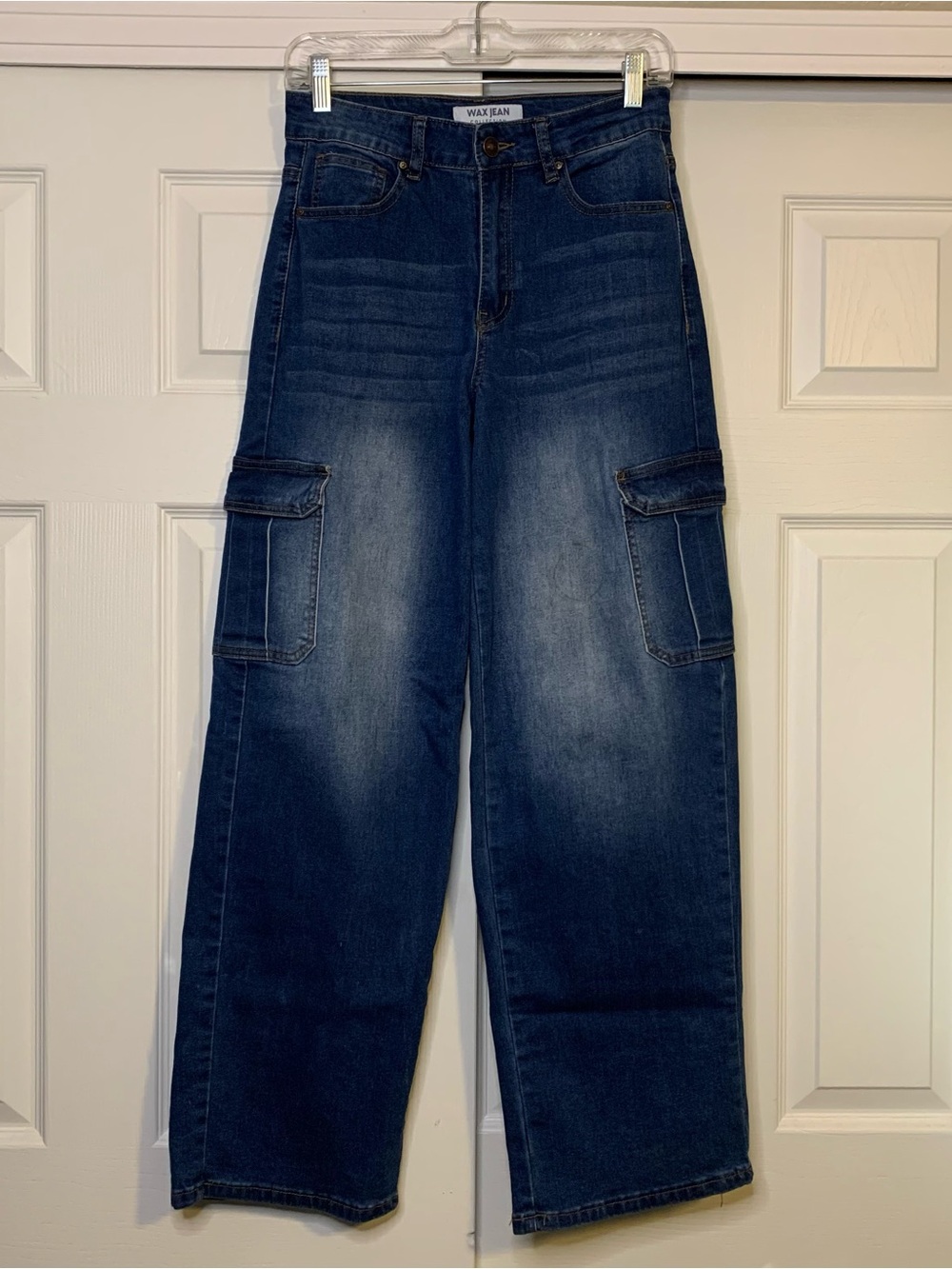 Dark Wide Leg Cargo Wax Jeans